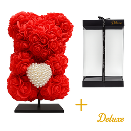 Beer DELUXE op standaard 25cm - rood foam met diamanten hart - in luxe cadeauverpakking 25 cm (50555)