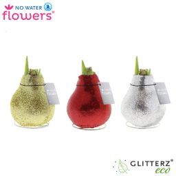 No Water Flowers Glitterz Goud / Rood / Zilver - 3 stuks - Ø7 cm (26974)