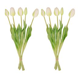 Vaas Lady Sunny + 10x real touch Tulpen wit/groen (8720872023861)