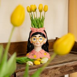 Vaas Vaas Lady 'Kylie' ↑ 27 cm + 10x real touch Tulpen Geel (yellow) (8720872023878)