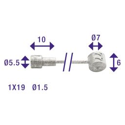 Cordo Binnenkabel Rem 235cm/ø1,5mm RVS + 2 nippels