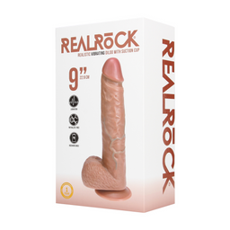 Realrock by shots Vibrating Regular Straight Cock with Balls - 9 / 23 cm - Tan (8714273041753)