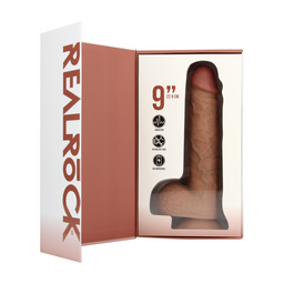 Realrock by shots Vibrating Regular Straight Cock with Balls - 9 / 23 cm - Tan (8714273041753)