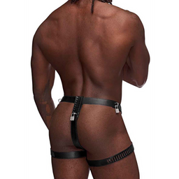 Male power Scorpio - Imitatieleren Chastity Thong - One Size - Zwart (845830085977)