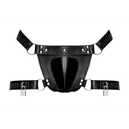 Male power Scorpio - Imitatieleren Chastity Thong - One Size - Zwart (845830085977)
