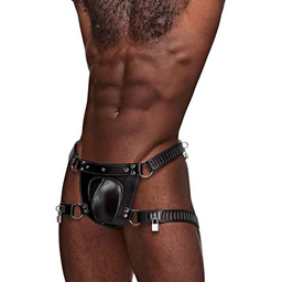 Male power Scorpio - Imitatieleren Chastity Thong - One Size - Zwart (845830085977)