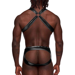 Male power Uranus - Harness Style Open Back Jock Briefs met Suspender Straps - S/M - Zwart (845830085885)