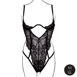 Le désir by shots Body met open cups van kant, beugel en verstelbare schuivers - Zwart (8714273043795)