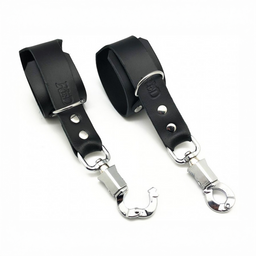 Red leather Leren Handboeien met Anti-Panic Karabijnhaak - Zwart (3662811326815)
