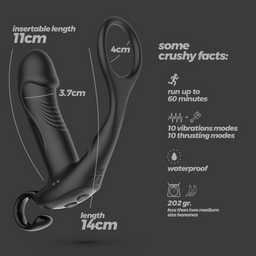 Crushious Magoo - Vibrerende en Duwende Prostaatmassager met Cockring en Afstandsbediening - Zwart (7403254158924)