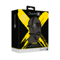 Ouch! by shots Blindfolded Head Harness met Solid Ball Gag - Zwart (8714273050939)