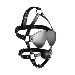 Ouch! by shots Blindfolded Head Harness met Solid Ball Gag - Zwart (8714273050939)