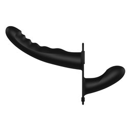 Ouch! by shots Vibrerende en oplaadbare - 10 snelheid silicone geribbelde strap-on - Verstelbaar - Zwart (8714273507587)