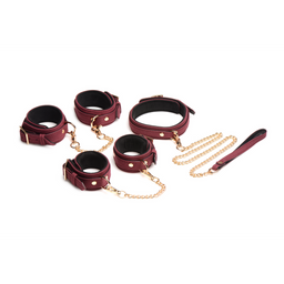 Xr brands 6-delige Velvet Burgundy Bondage Set met Cuffs, Collar en Belt (848518046154)