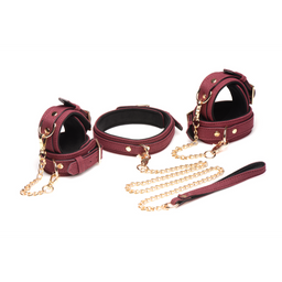 Xr brands 6-delige Velvet Burgundy Bondage Set met Cuffs, Collar en Belt (848518046154)