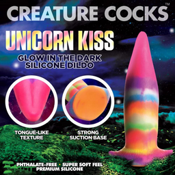 Xr brands Eenhoorn Tongue - Glow in the Dark - Silicone Dildo - Regenboog (848518049902)