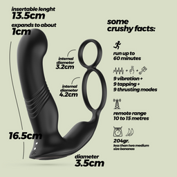 Crushious Erixos - Vibrerende Prostaatmassager met Balriem en Cockring - Zwart (7403254160989)