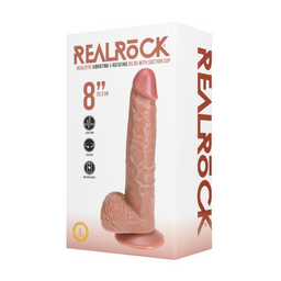 Realrock by shots Vibrerende en Draaiende Rechte Cock met Ballen - 8 / 20,5 cm - Tan (8714273041821)