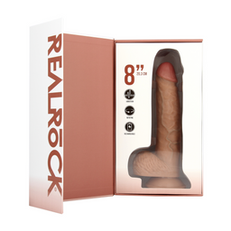 Realrock by shots Vibrerende en Draaiende Rechte Cock met Ballen - 8 / 20,5 cm - Tan (8714273041821)