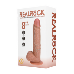 Realrock by shots Vibrerende en Duwende Rechte Penis met Ballen - 8 / 20,5 cm - Tan (8714273041845)