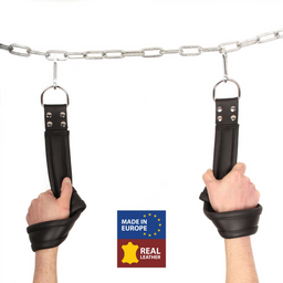 Red leather Leren Schorsingshandboeien - Zwart (3701019810334)