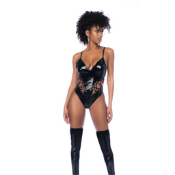 Mapalé Vetersluiting Bodysuit met Lage Halslijn - L - Glanzend Zwart (190602113182)
