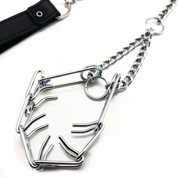 Red leather Leiband met Choker voor Penis - Zwart/Zilver (3701019810617)