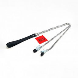 Red leather Borstenklemmen en Leash - Zwart/Zilver (3701019810549)