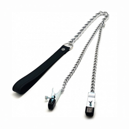 Red leather Borstenklemmen en Leash - Zwart/Zilver (3701019810549)
