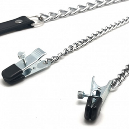 Red leather Borstenklemmen en Leash - Zwart/Zilver (3701019810549)