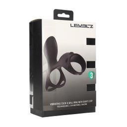 Levelz by shots Vibrerende Siliconen Cock- en Ballenring met Schachtlus - Zwart (8714273067777)