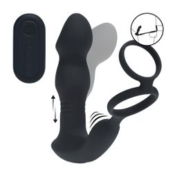 Levelz by shots Afstandsbediening Vibrerende Duwende Kom-Hier Siliconen Prostaat Stimulator met Cockring - Zwart (8714273067999)