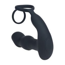 Levelz by shots Afstandsbediening Vibrerende Duwende Kom-Hier Siliconen Prostaat Stimulator met Cockring - Zwart (8714273067999)