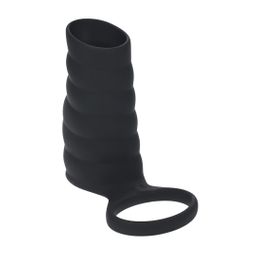 Levelz by shots Vibrerende Geribbelde Siliconen Cock Sleeve en Ball Ring - Zwart (8714273067319)