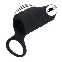 Levelz by shots Vibrerende Geribbelde Siliconen Cock Sleeve en Ball Ring - Zwart (8714273067319)
