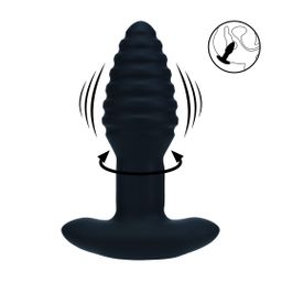 Levelz by shots Vibrerende en Draaiende Geribbelde Siliconen Anale Plug - Zwart (8714273067753)