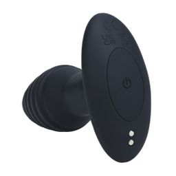 Levelz by shots Vibrerende en Draaiende Geribbelde Siliconen Anale Plug - Zwart (8714273067753)