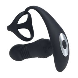Levelz by shots Vibrerende en Duwende Siliconen Prostaatmassager met Tri O Cockring - Zwart (8714273067913)