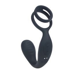Levelz by shots Vibrerende Siliconen Prostaatstimulator met Cock- en Ballring - Zwart (8714273067678)