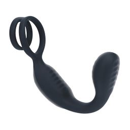 Levelz by shots Vibrerende Siliconen Prostaatstimulator met Cock- en Ballring - Zwart (8714273067678)