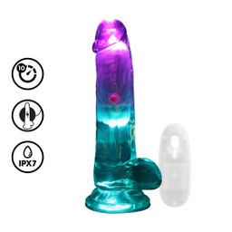 Realrock by shots LED Vibrating Straight Cock with Balls - 6 / 15 cm - Transparent (8714273059611)