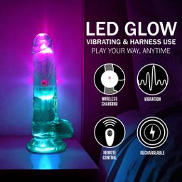 Realrock by shots LED Vibrating Straight Cock with Balls - 6 / 15 cm - Transparent (8714273059611)