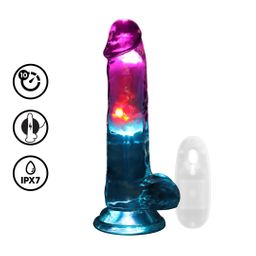 Realrock by shots LED Vibrerende Rechte Penis met Ballen - 7 / 18 cm - Transparant (8714273059635)