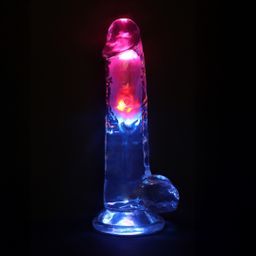 Realrock by shots LED Vibrating Straight Cock with Balls - 8 / 20 cm - Transparent (8714273059659)