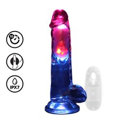 Realrock by shots LED Vibrating Straight Cock with Balls - 8 / 20 cm - Transparent (8714273059659)