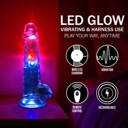Realrock by shots LED Vibrating Straight Cock with Balls - 8 / 20 cm - Transparent (8714273059659)