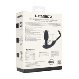 Levelz by shots Dual Vibrating Remote Rotating Beads Silicone Prostate Stimulator with Cock and Ball Ring - Black (8714273068163)