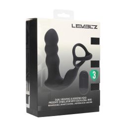 Levelz by shots Dual Vibrating Remote Rotating Head Silicone Prostate Stimulator with Cock and Ball Ring - Black (8714273068187)