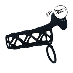 Levelz by shots Vibrerende Kooi Silicone Penis Huls en Balring - Zwart (8714273067296)