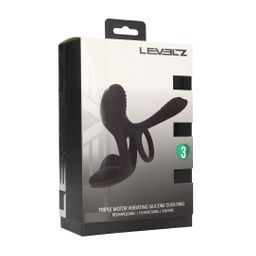 Levelz by shots Drievoudige Motor Vibrerende Siliconen Cockring - Zwart (8714273067715)